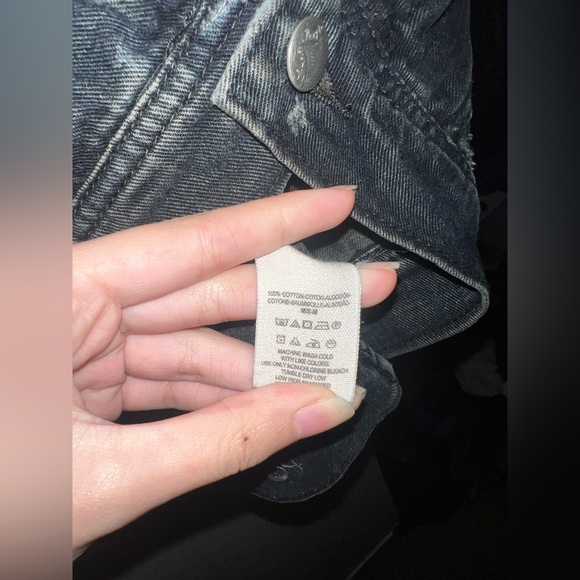 Free People Distressed Cropped Denim Jacket Grey Hoodie Sleeves Medium - Picture 4 of 8